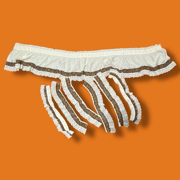 70s Vintage Cream Brown Gold Floral Ruffle Lace Hippy Curtain Valance 15PC SET - Picture 8 of 9